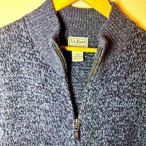LL Bean Sweater Mens Size Large Blue Mockneck Zip 100% Lambswool Knit Preppy